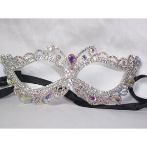 Silver AB rhinestone bridal masquerade mardi gras costume party bridal prom mask